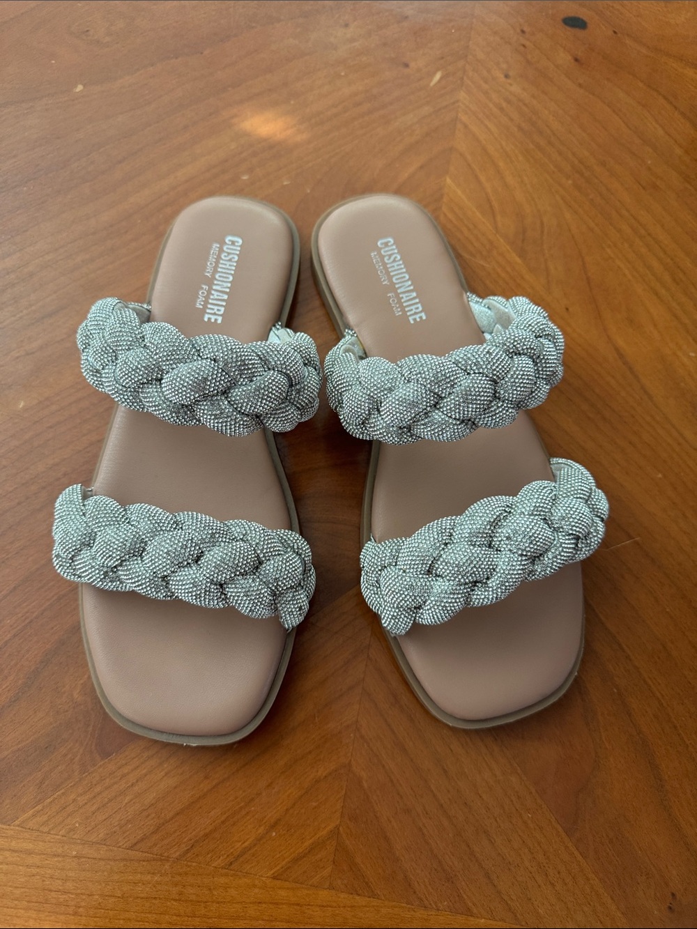 Cushionaire Braided Double-Strap Slide Sandal bedazzled